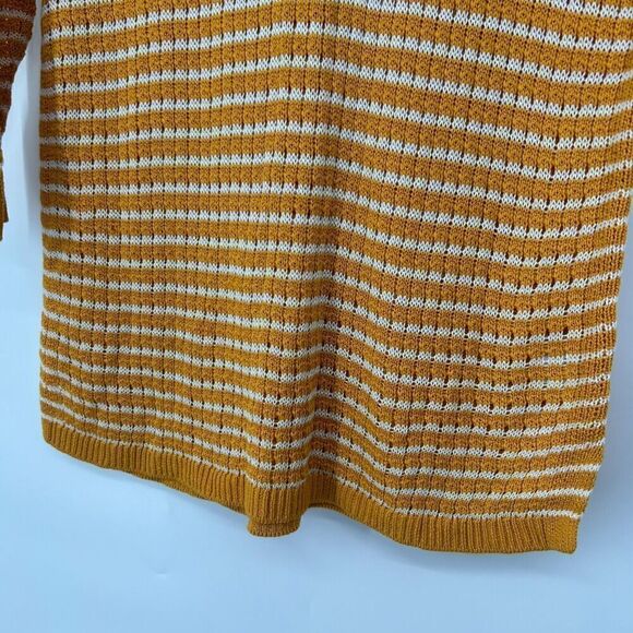 Talbots Mustard Yellow Stripe Open Knit Tunic Sweater 3/4 Sleeves Crew Neck Sz M - Picture 5 of 10